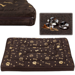 Legowisko materac dla psa Welsti brązowy złote kości i łapki M 70x50 wigofil