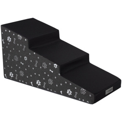 Schody dla psa Welsti 40cm 3 pochylne stopnie ciemny szary ze srebrnym nadrukiem wejście z czarnej tkaniny antypoślizgowej