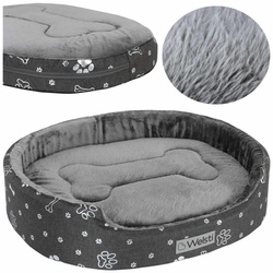 Owalne legowisko kojec dla psa Welsti szary futerko XL 80x67 wigofil