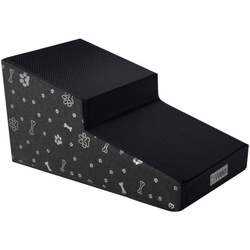 Schody dla psa Welsti 30cm 2 pochylne stopnie ciemny szary ze srebrnym nadrukiem wejście z czarnej tkaniny antypoślizgowej